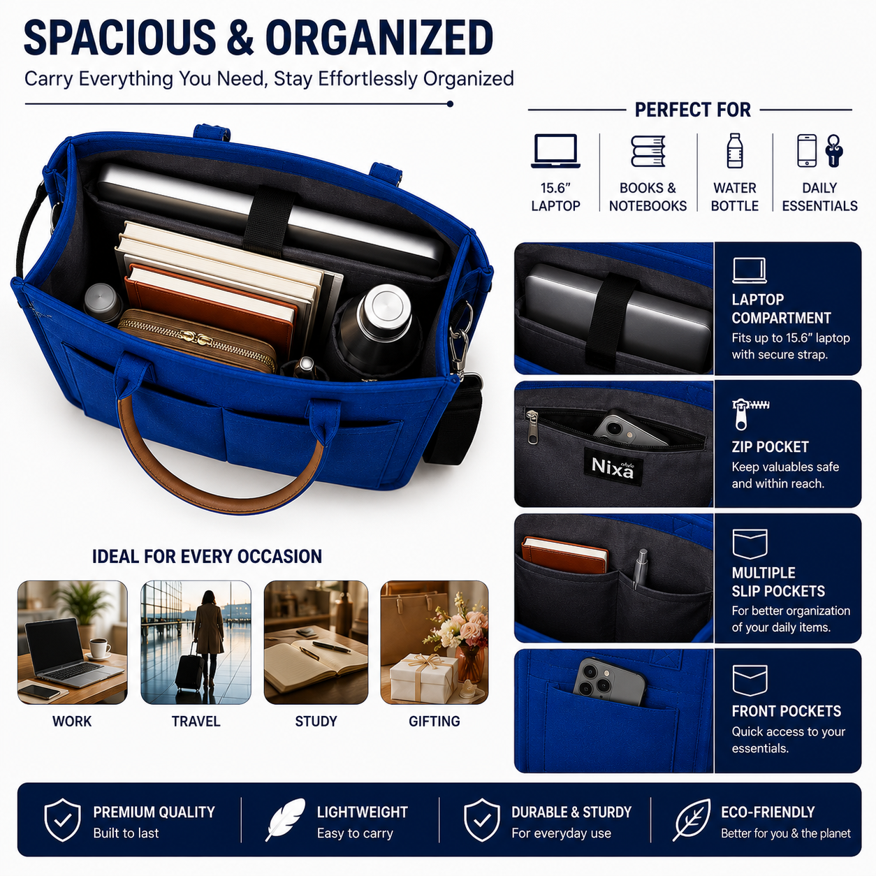 Royal Blue Canvas Tote & Laptop Bag | Heavy-Duty Carry | Tote Wala