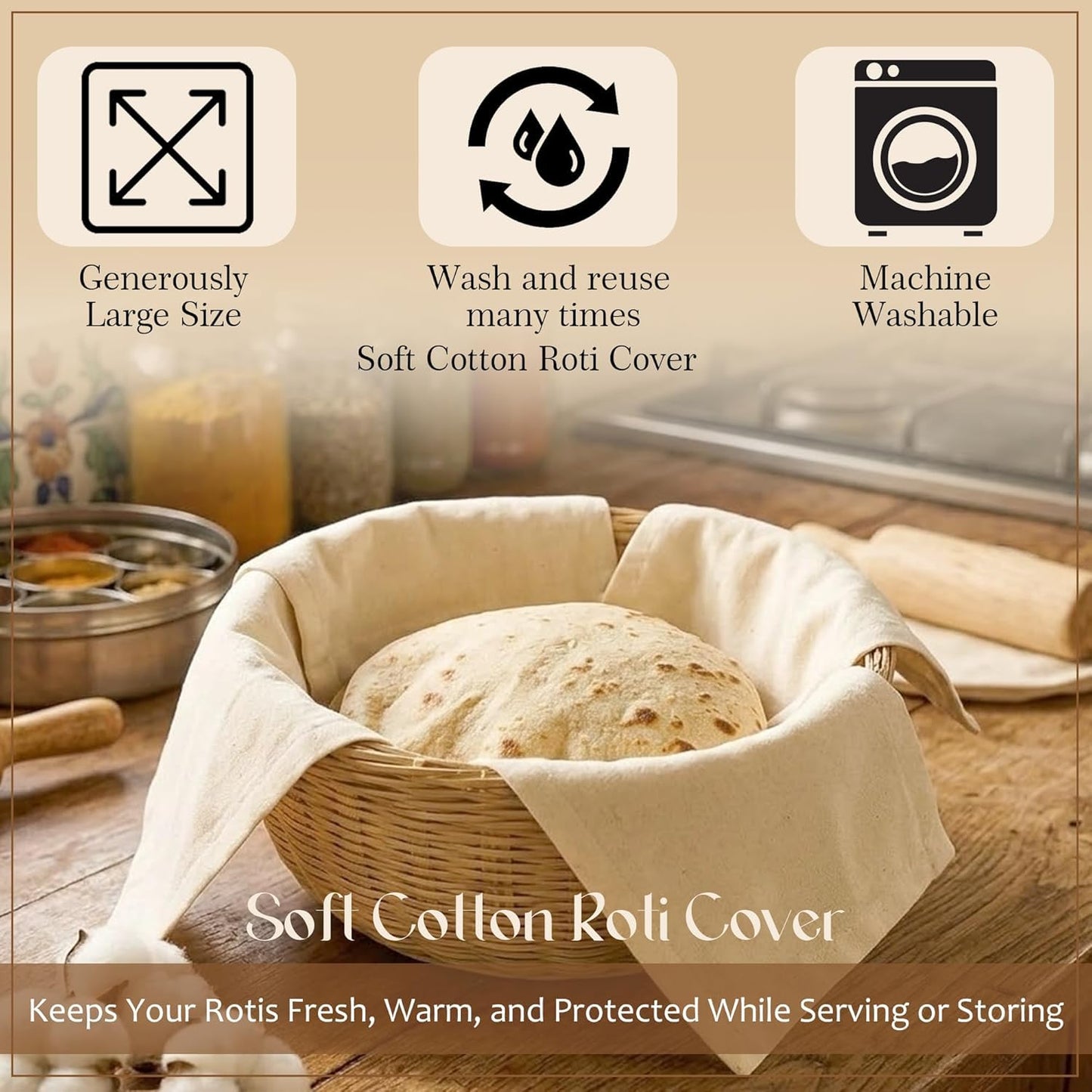 Canvas Roti Cover | Reusable Chapati Cloth | Set of 3 & 6 | Tote Wala