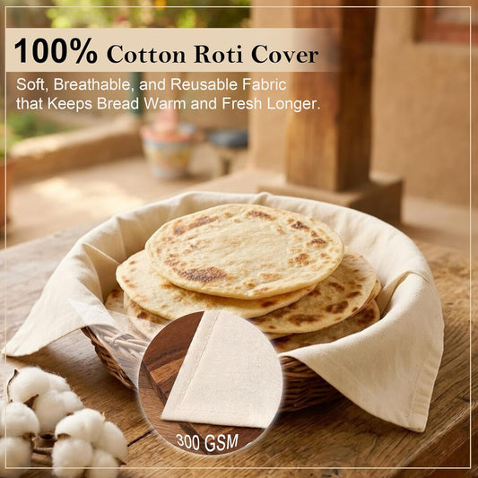 Cotton Roti Cover with Side Flaps | Chapati Storage Cloth | Tote Wala