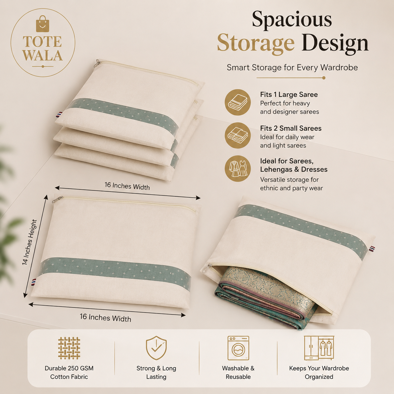 Cotton Saree Cover with Zipper | Wholesale Supplier India | Tote Wala