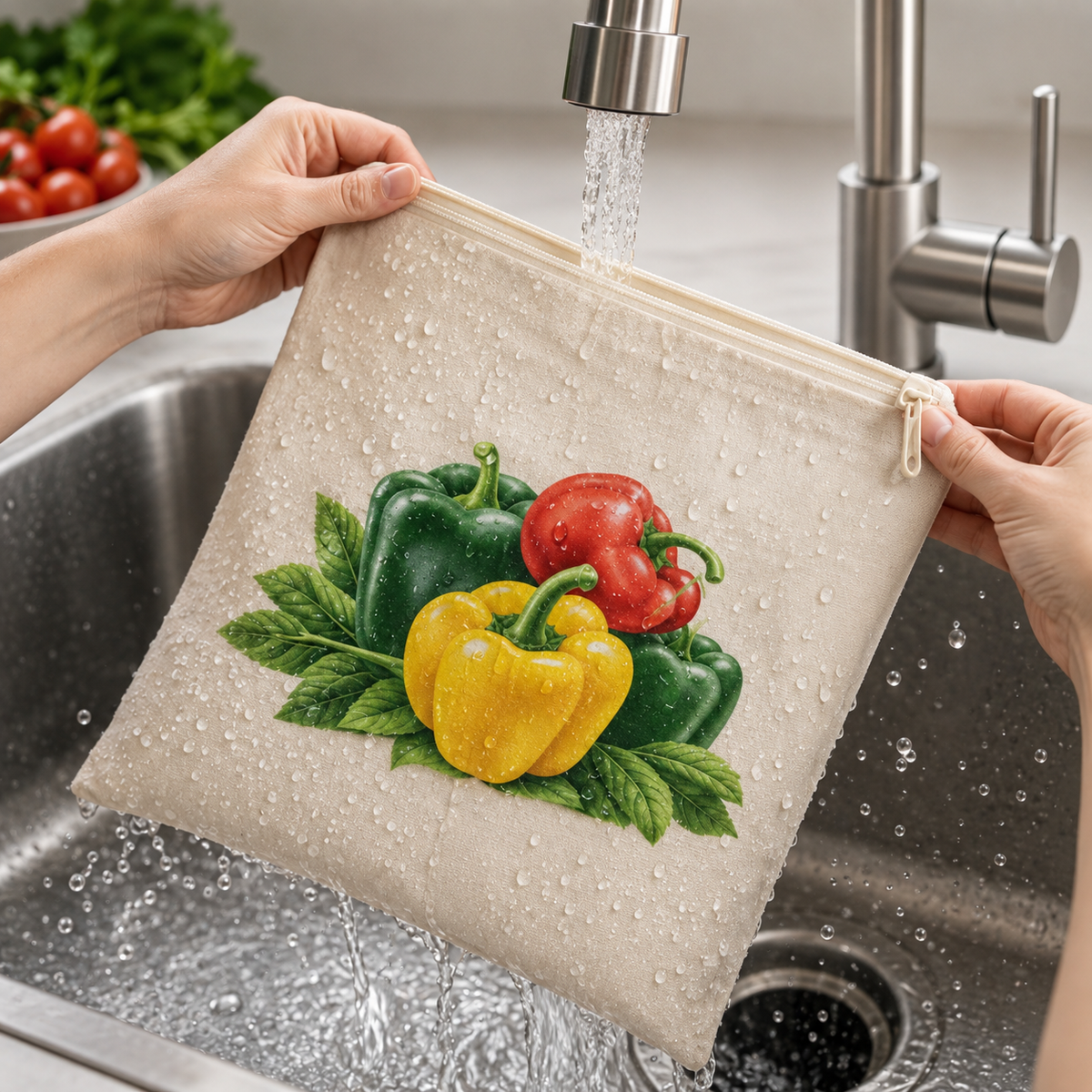 Vegetable Print Cotton Storage Pouch Set of 10 & 12 | Kitchen Organiser Bags