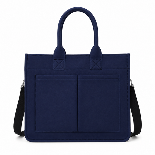 Navy Blue Convertible Canvas Tote & Laptop Bag with Trolley Strap
