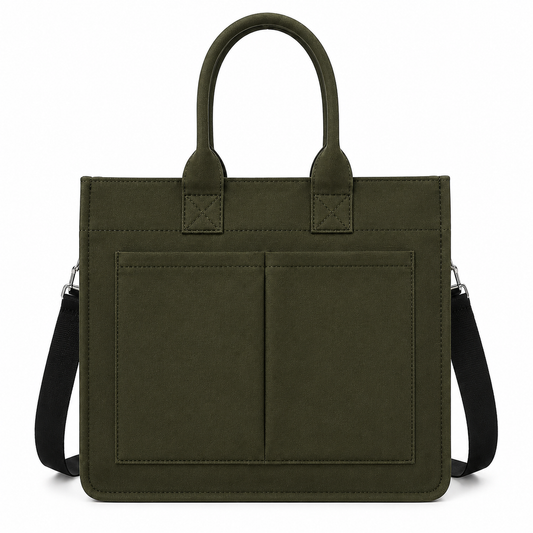 Olive Green Convertible Canvas Tote & Laptop Bag with Trolley Strap