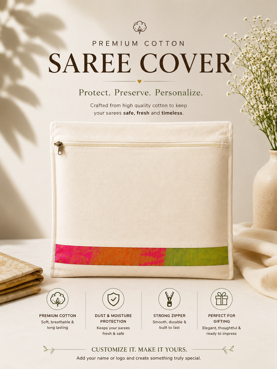 Cotton Saree Cover with Zipper | Wholesale Supplier India | Tote Wala