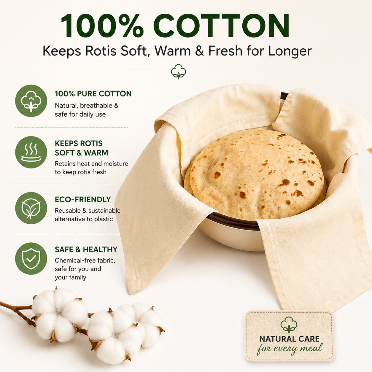 Canvas Roti Cover | Reusable Chapati Cloth | Set of 3 & 6 | Tote Wala