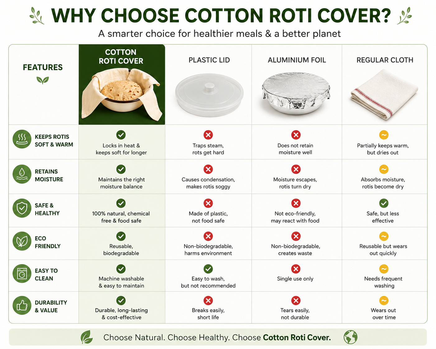 Canvas Roti Cover | Reusable Chapati Cloth | Set of 3 & 6 | Tote Wala