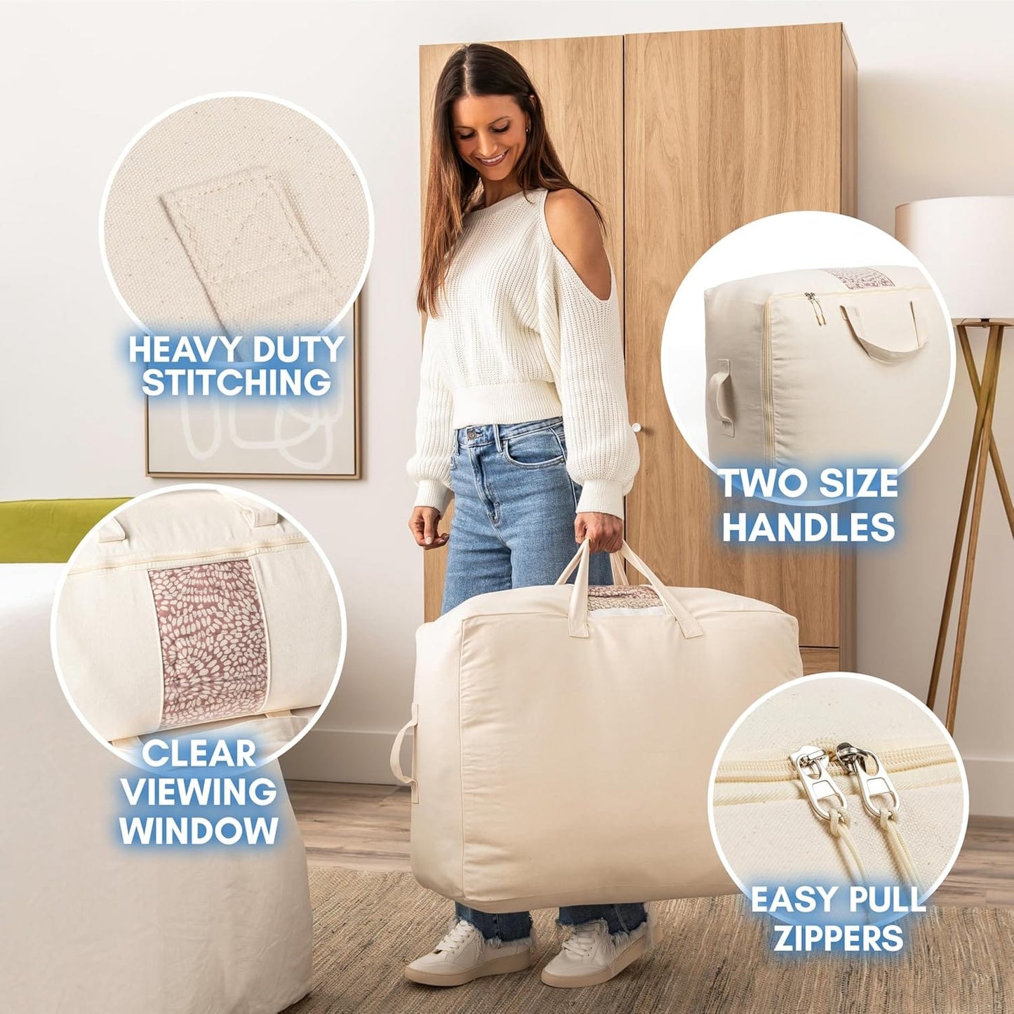 Large Heavy Duty Storage Bag with Clear Window, Zipper & Handles – 25 x 19 x 9 Inches