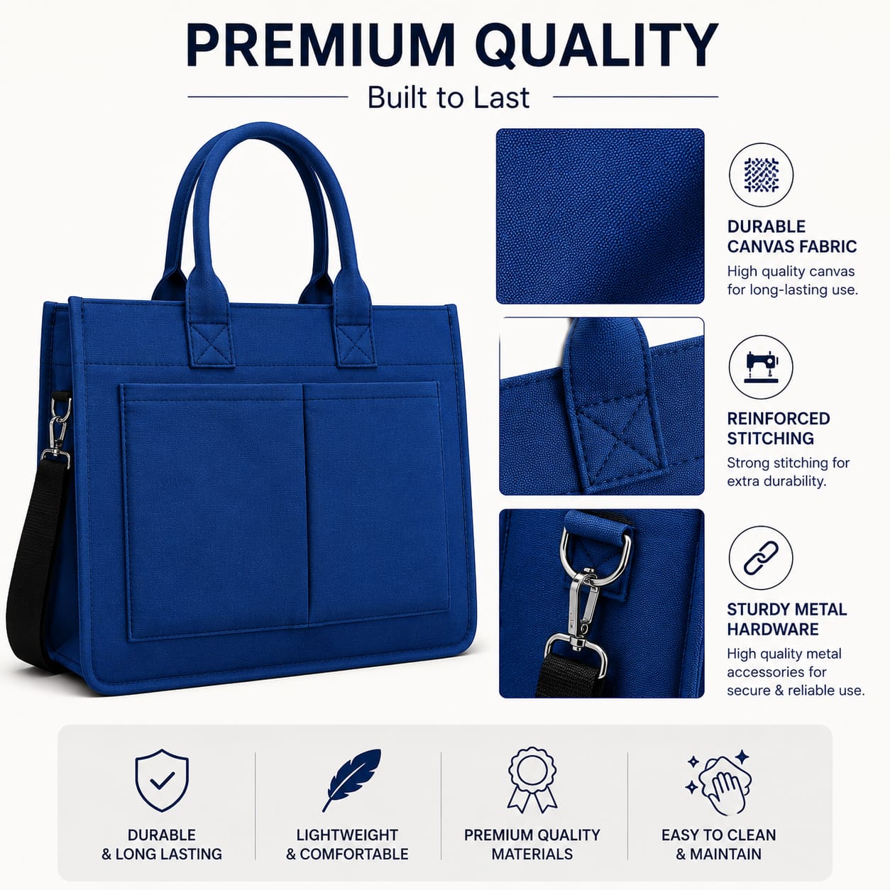 Royal Blue Canvas Tote & Laptop Bag | Heavy-Duty Carry | Tote Wala