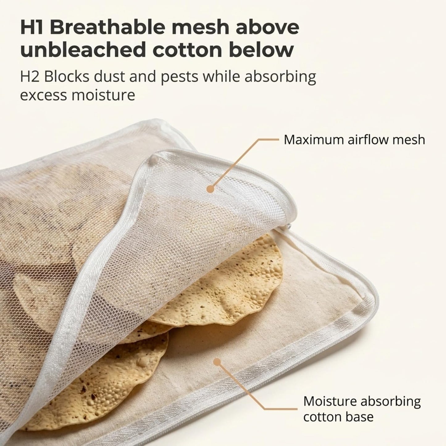 Cotton Food Drying Mesh Cover with Zip | Reusable Net Cloth | Tote Wala