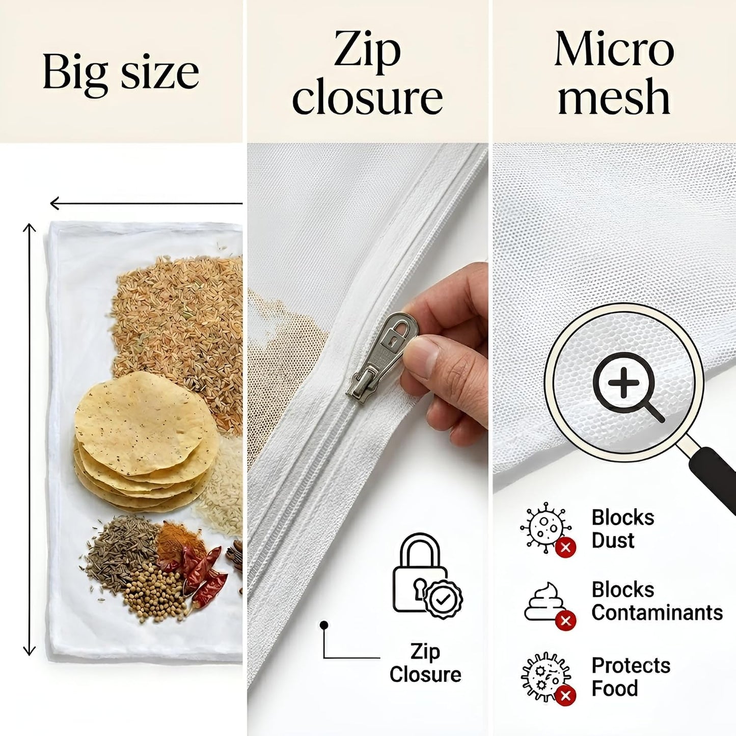 Cotton Food Drying Mesh Cover with Zip | Reusable Net Cloth | Tote Wala