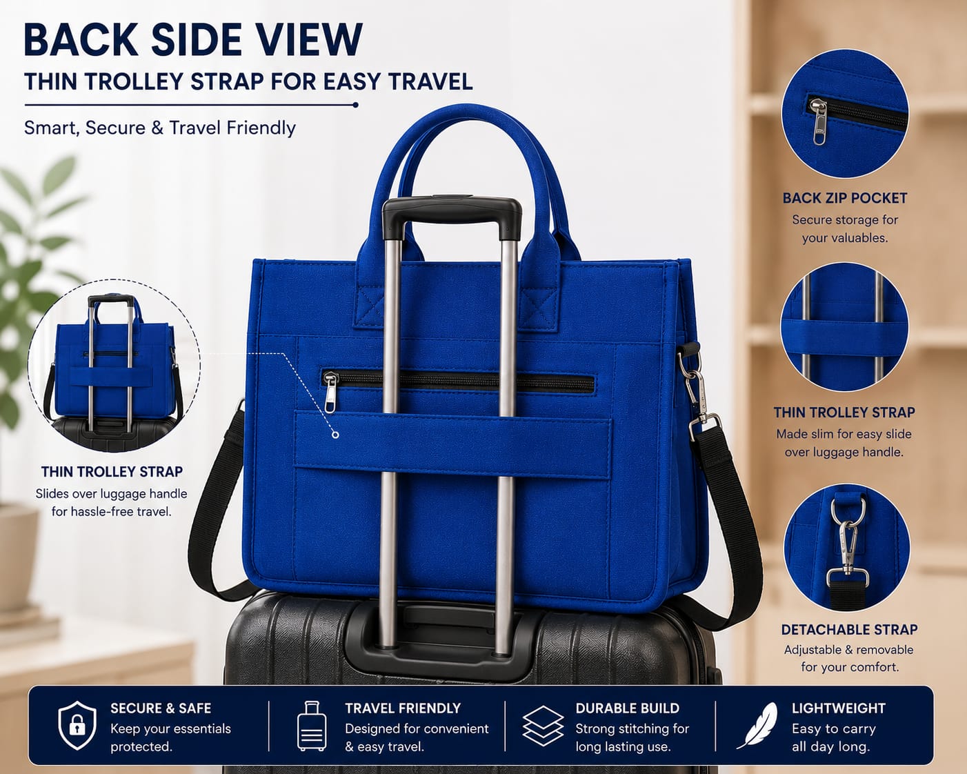 Royal Blue Canvas Tote & Laptop Bag | Heavy-Duty Carry | Tote Wala
