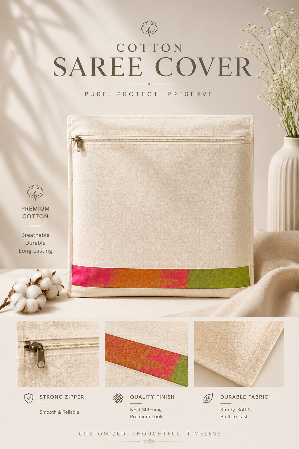 Cotton Saree Cover with Zipper | Wholesale Supplier India | Tote Wala