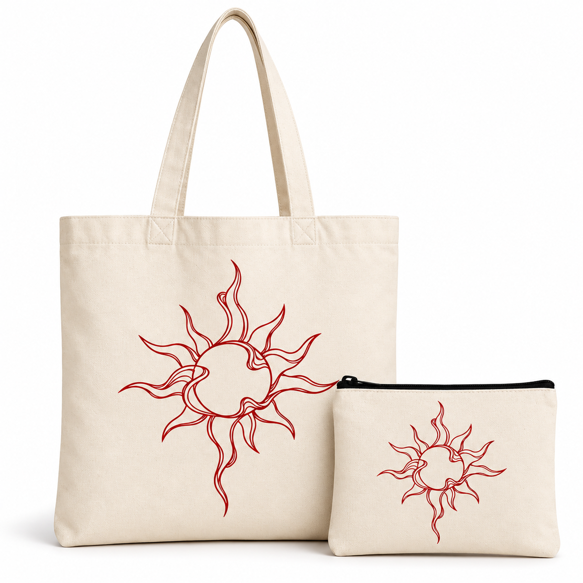 Sun Motif Tote Bag & Pouch Combo